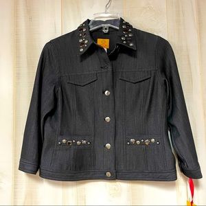 Ruby Rd Black Crop Jean Beaded Jacket 6P New